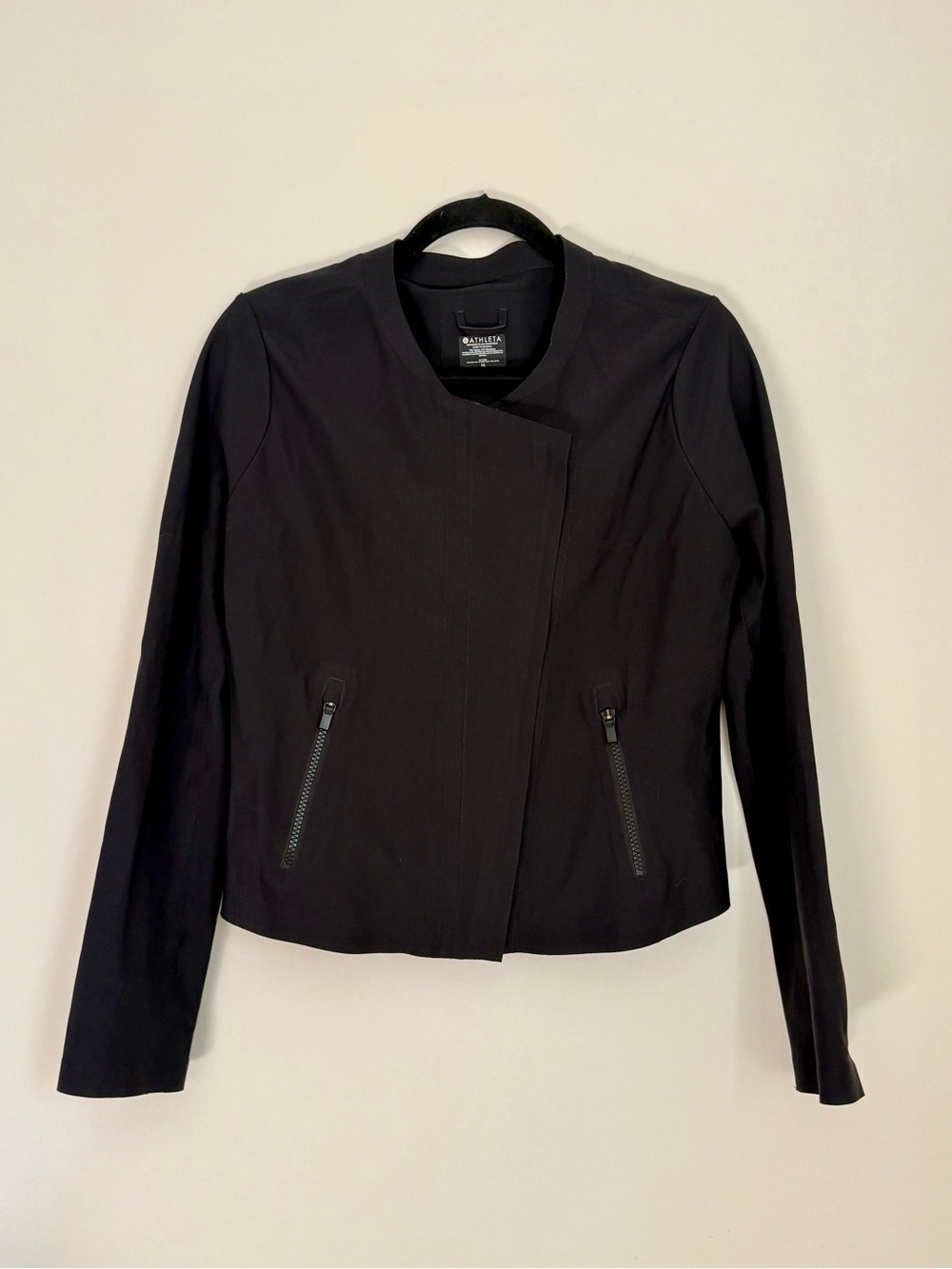 Athleta Black Asymmetrical Zip Blazer